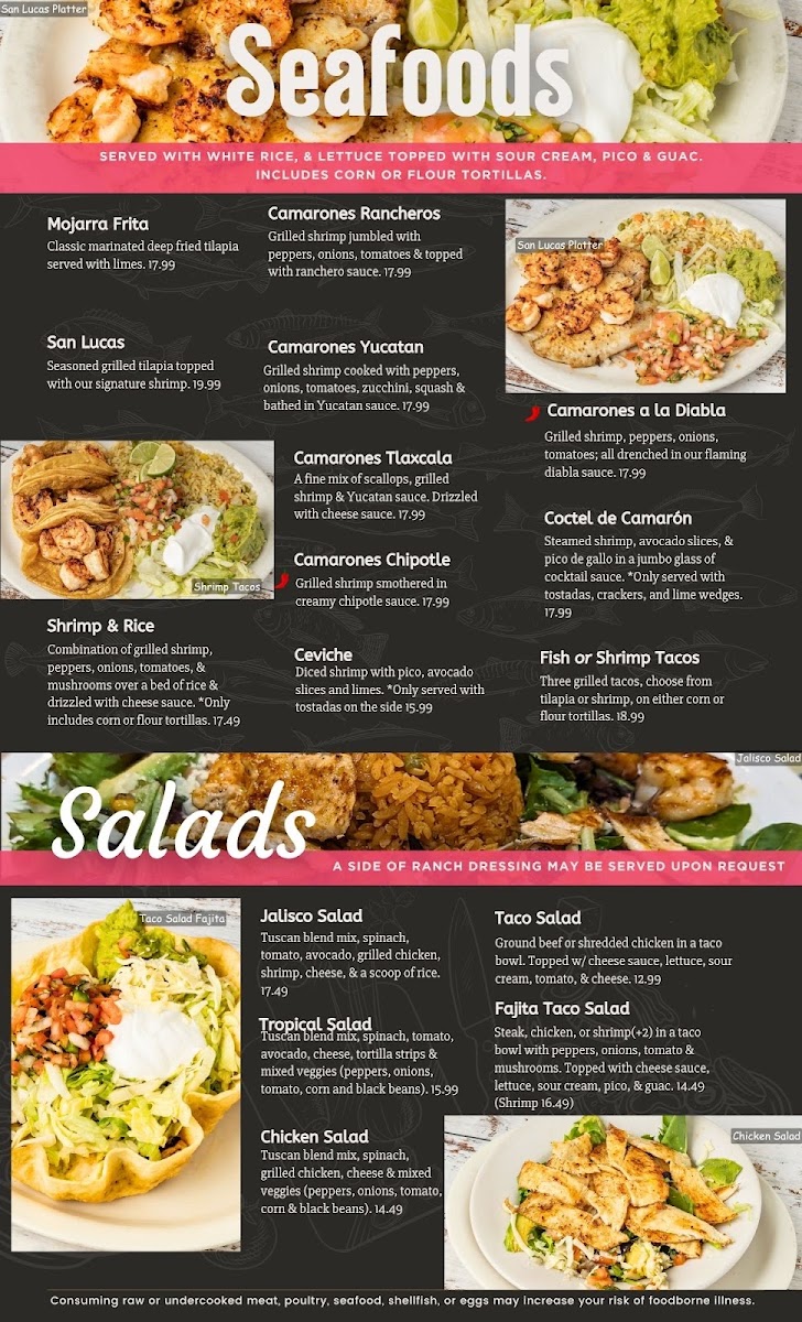Arandas Mexican Grill menu board
