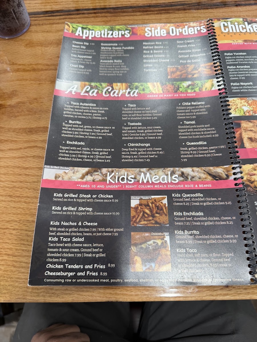 Arandas Mexican Grill menu board