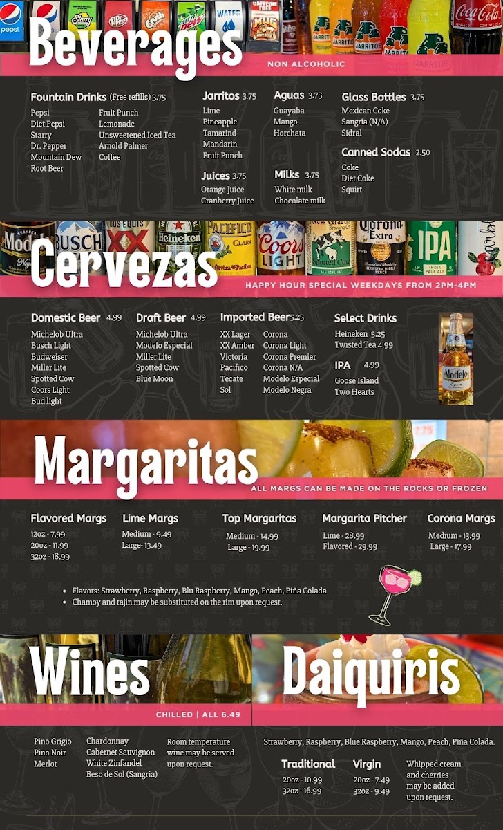 Arandas Mexican Grill menu board