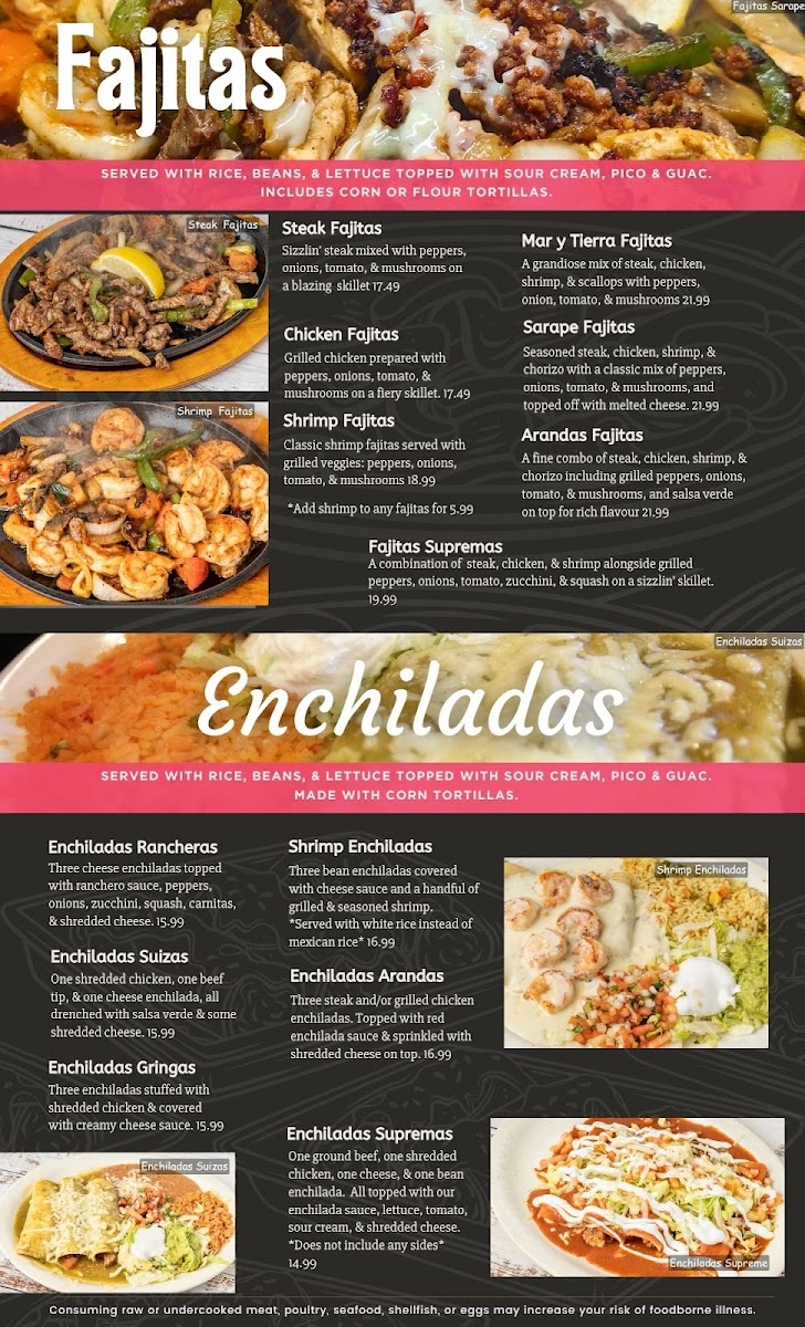 Arandas Mexican Grill menu board
