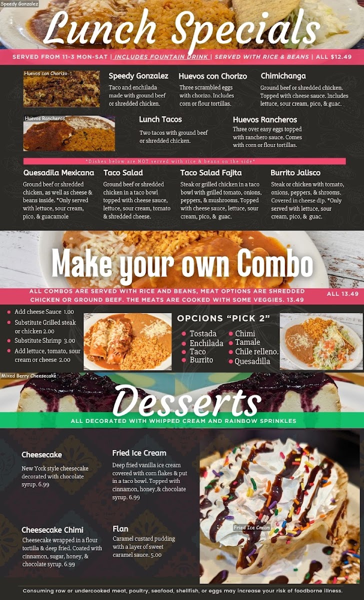 Arandas Mexican Grill menu board