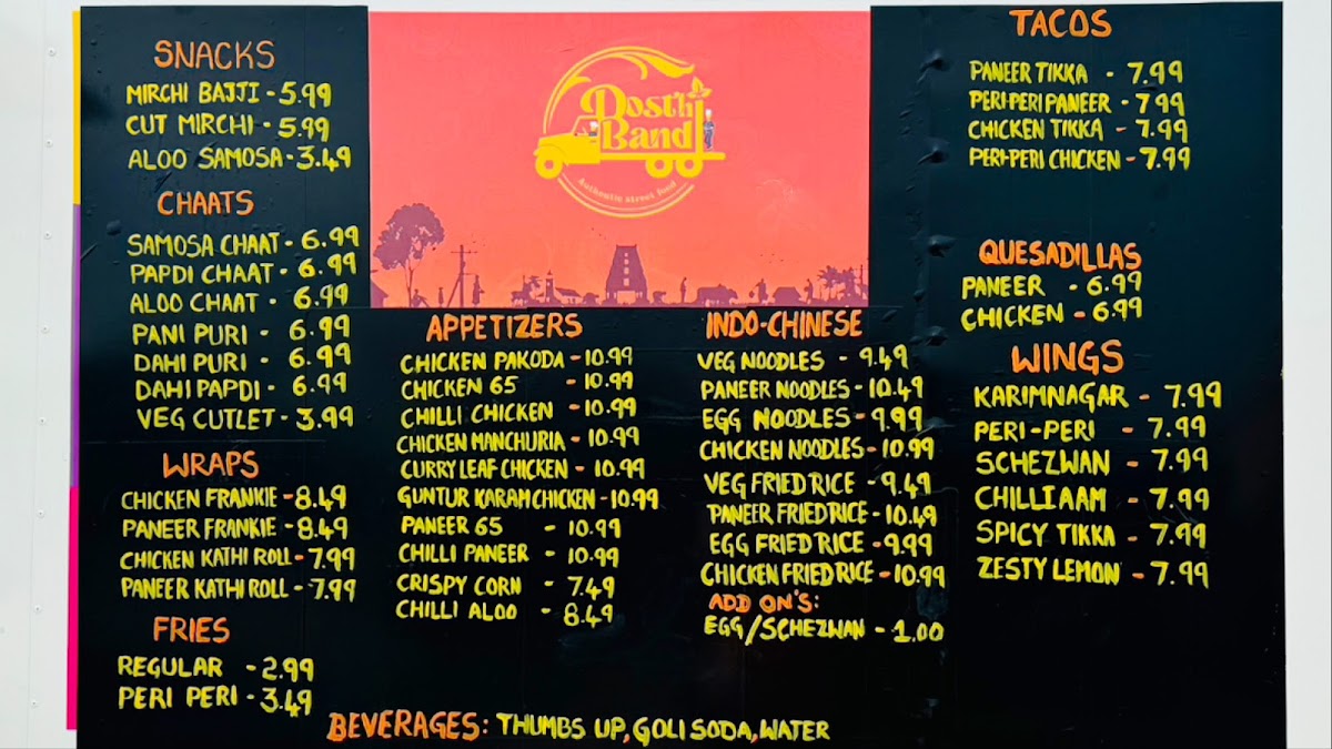 Dosthi Bandi Georgetown menu board