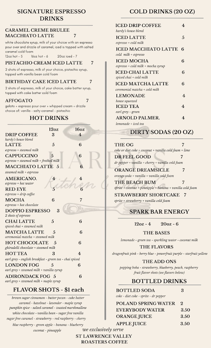 Hardy's Kitchen & Bake Co menu board