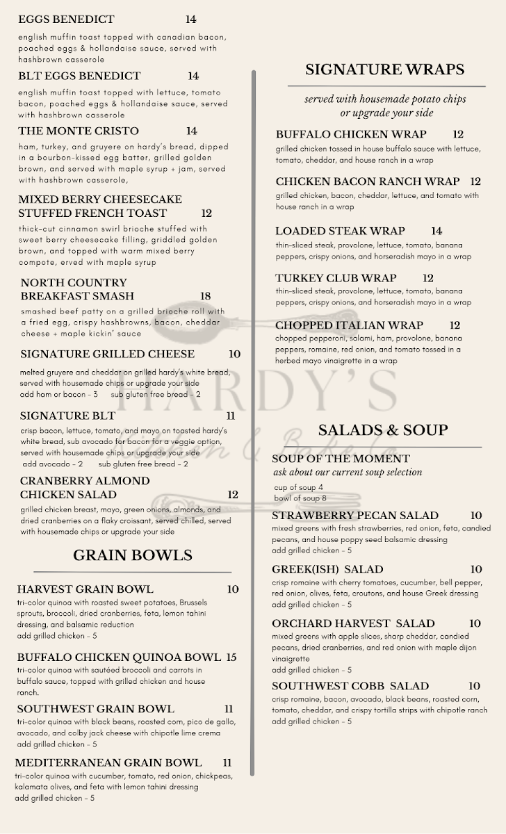 Hardy's Kitchen & Bake Co menu board