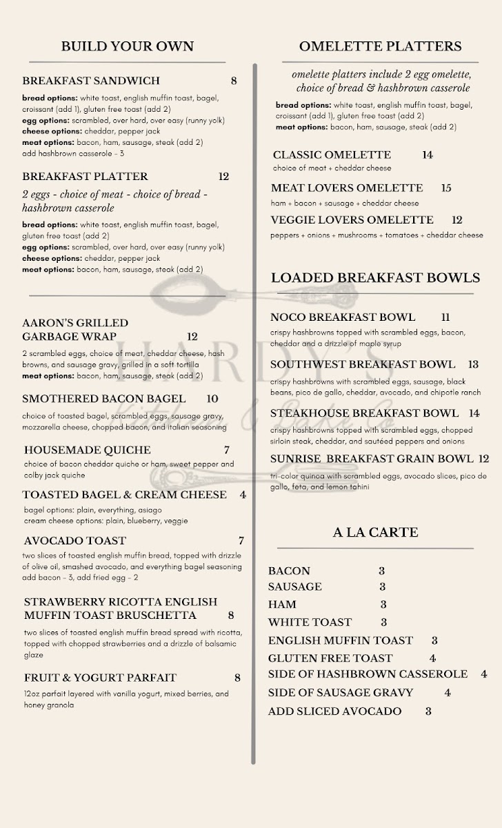 Hardy's Kitchen & Bake Co menu board