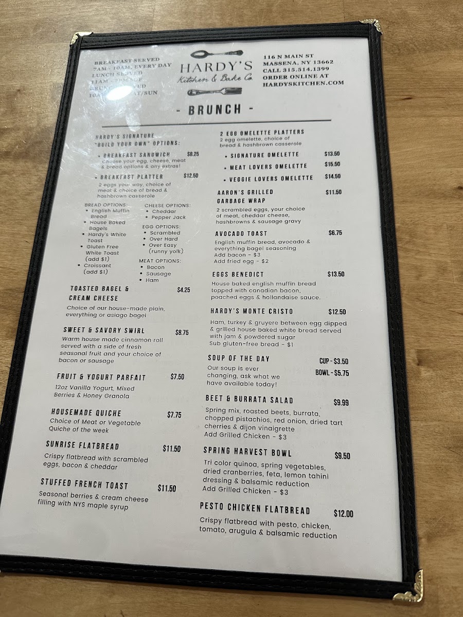 Hardy's Kitchen & Bake Co menu board