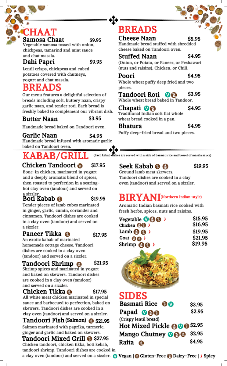 Kabab and Curry Durham menu board