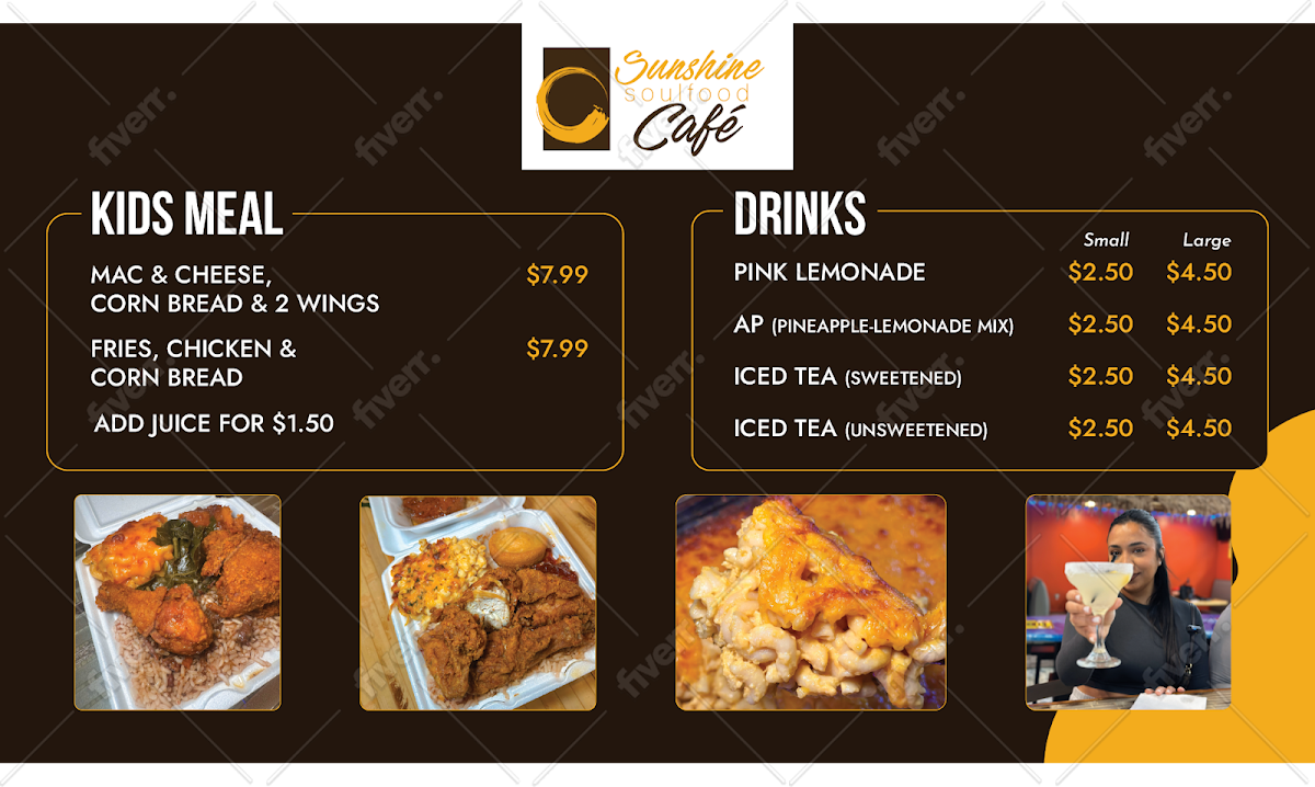 Sunshine Soulfood Cafe menu board