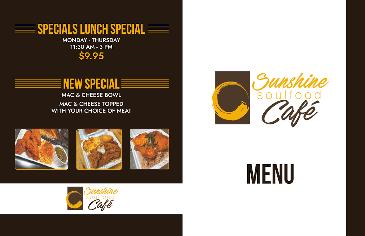 Sunshine Soulfood Cafe menu board