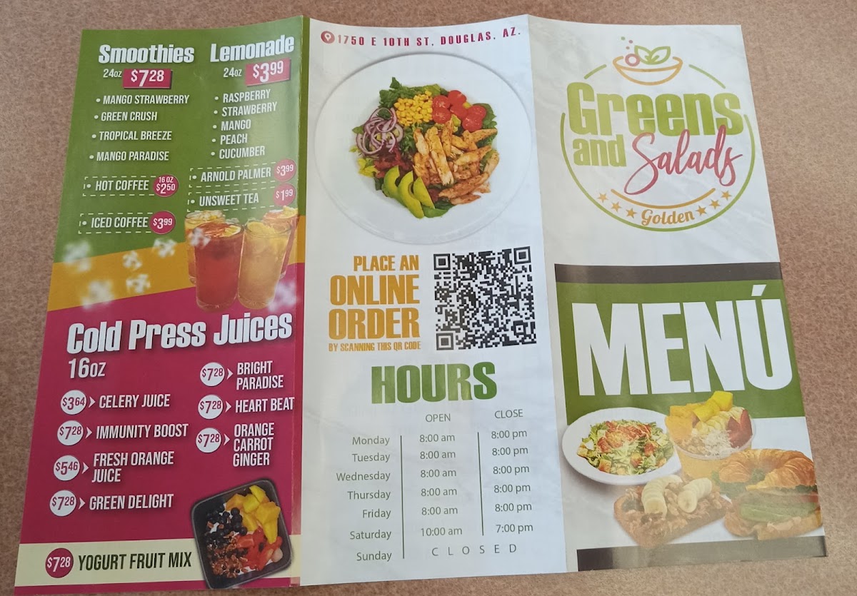 Golden greens and salads menu board