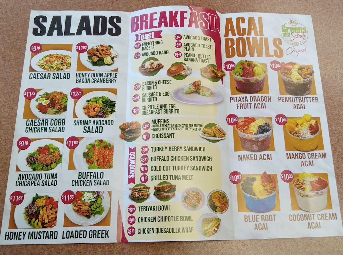 Golden greens and salads menu board
