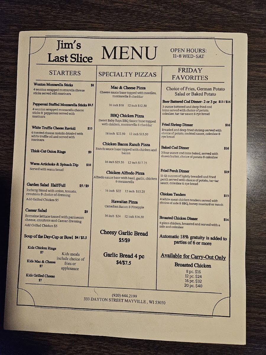 Atwell’s Pub menu board