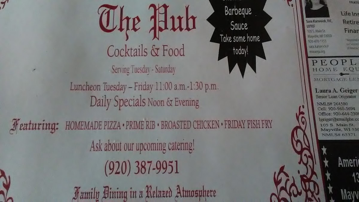Atwell’s Pub menu board