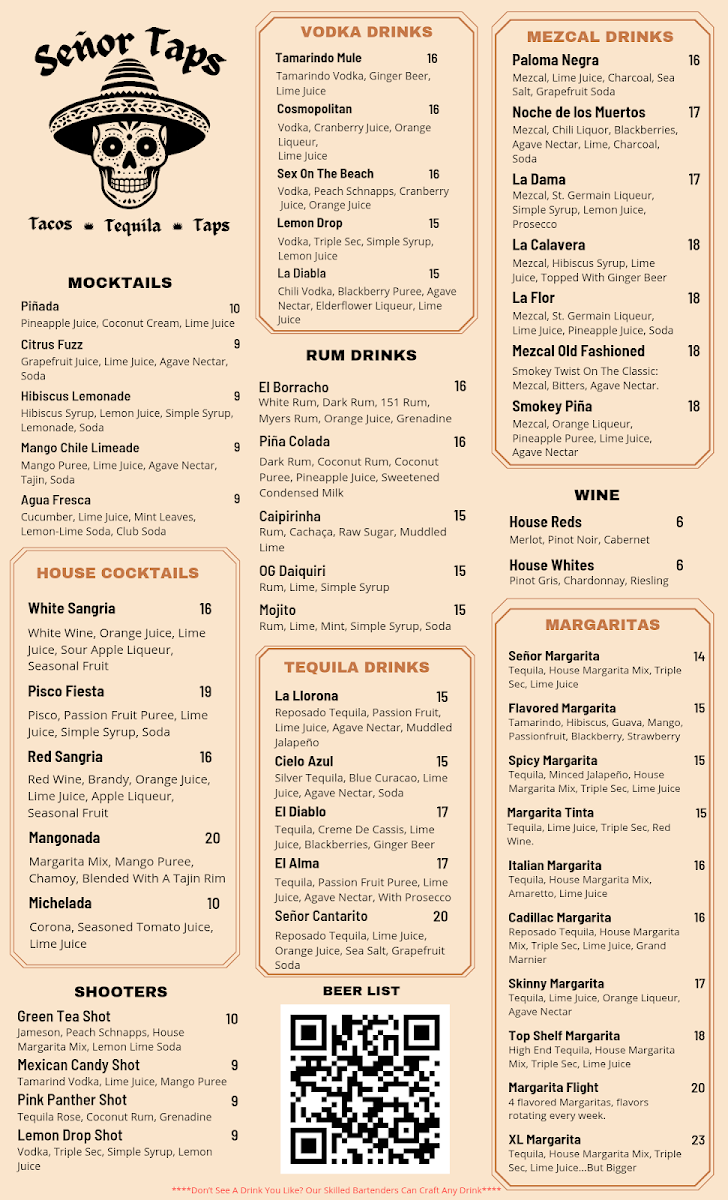 Señor Taps menu board