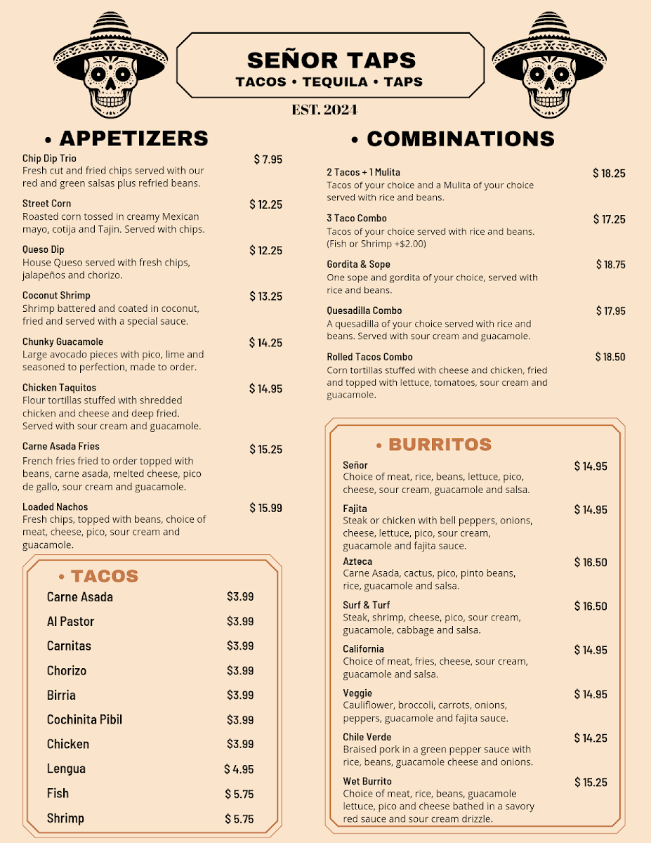 Señor Taps menu board