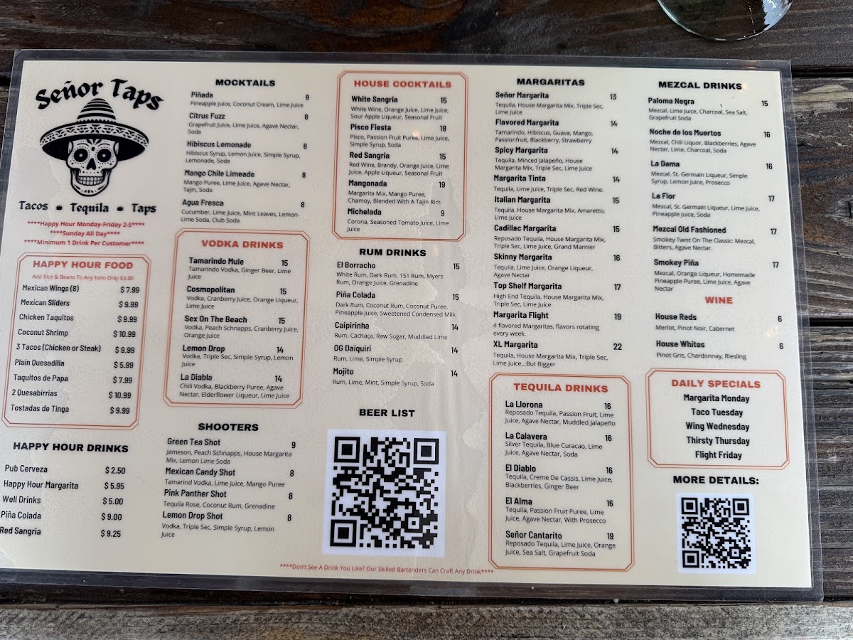 Señor Taps menu board