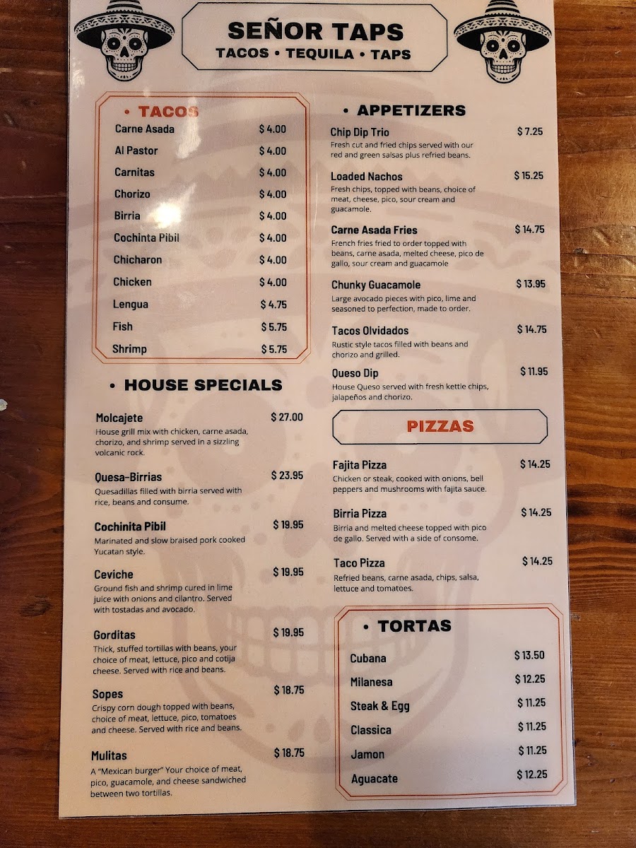Señor Taps menu board