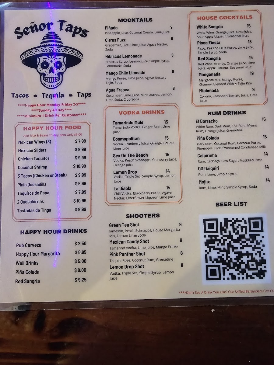 Señor Taps menu board