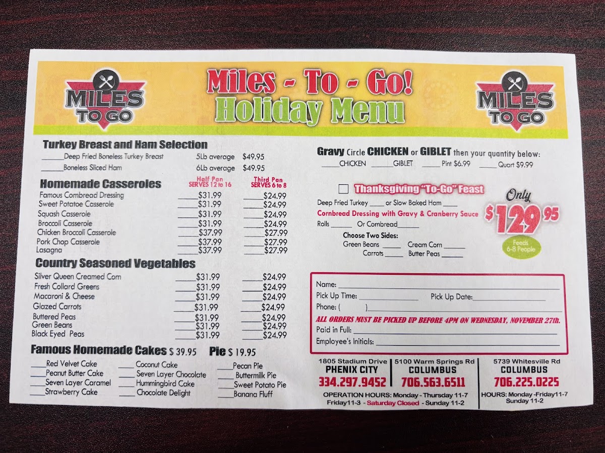 Miles To Go Too menu board