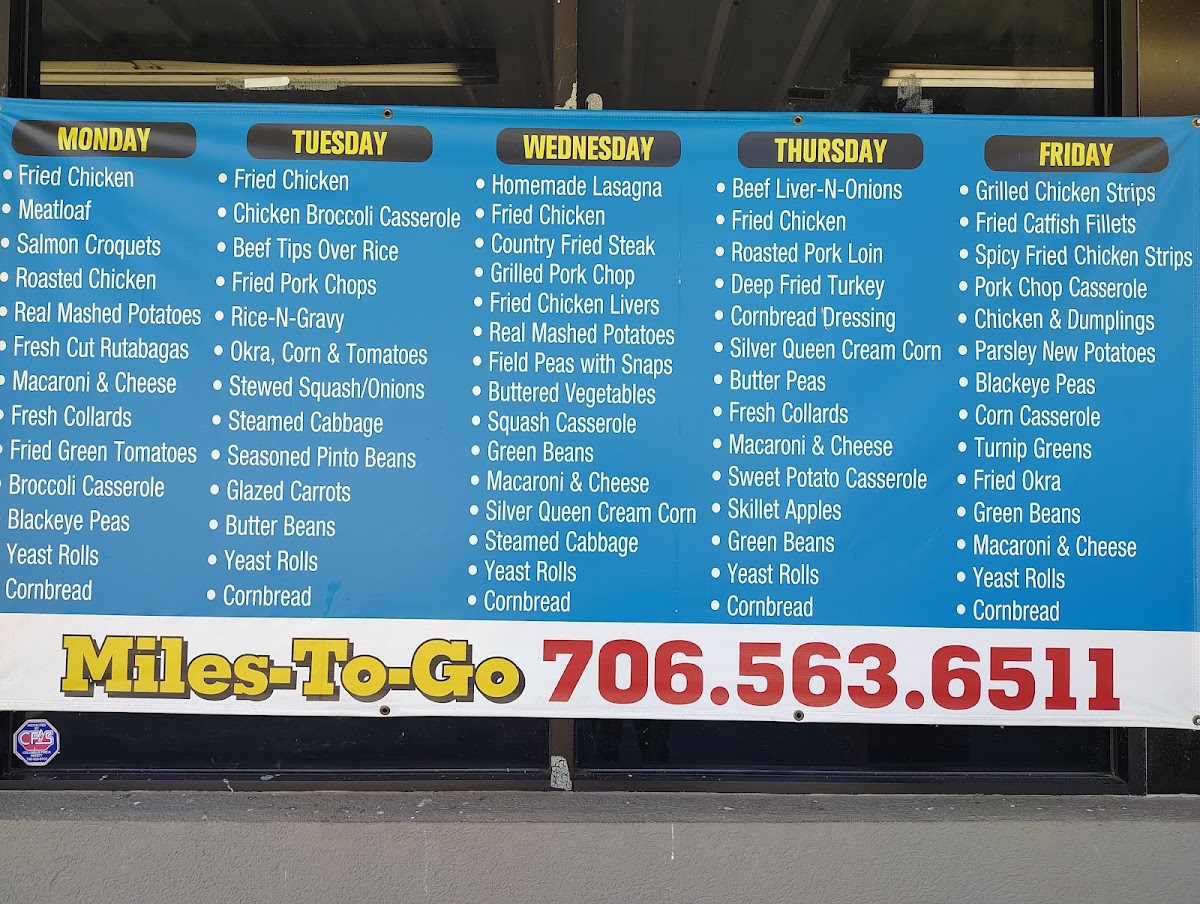 Miles To Go Too menu board