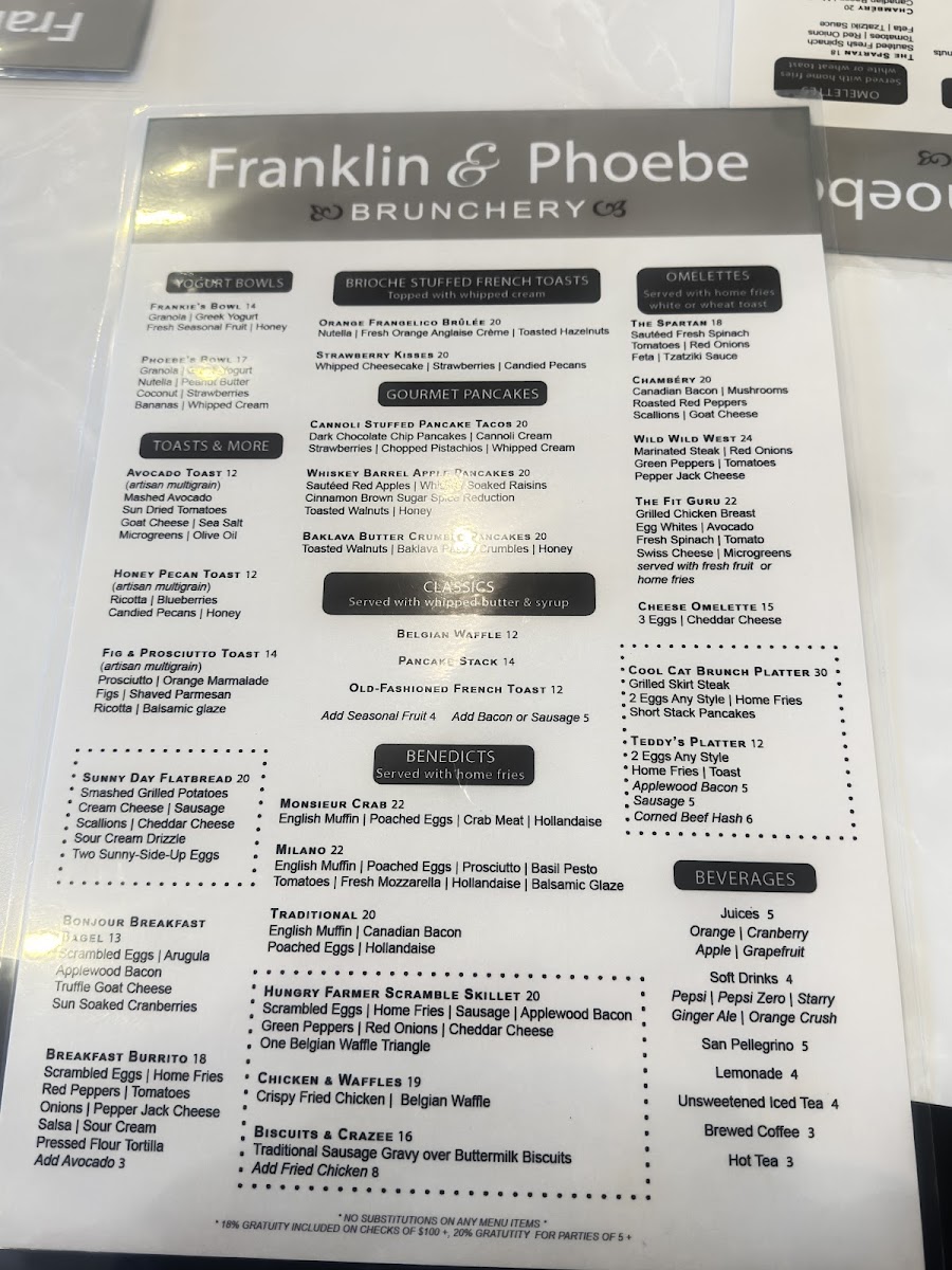 Franklin & Phoebe Brunchery menu board