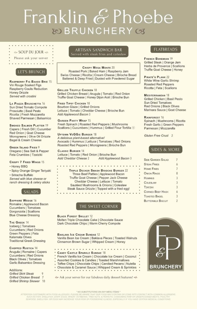 Franklin & Phoebe Brunchery menu board