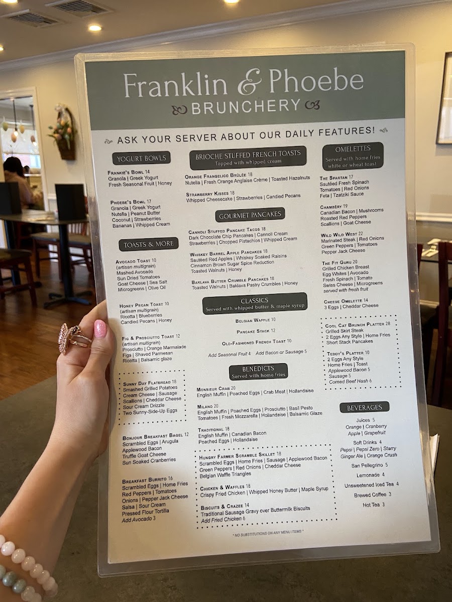 Franklin & Phoebe Brunchery menu board