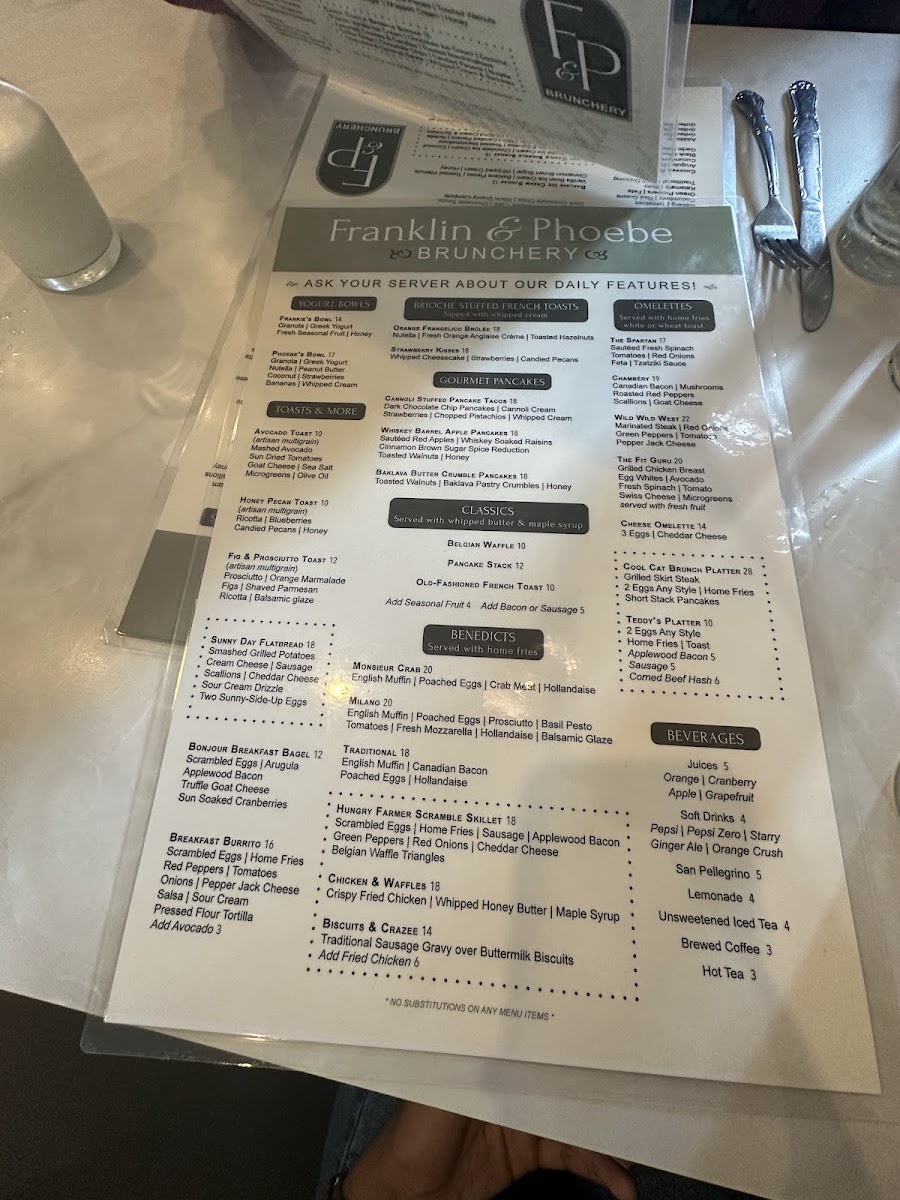 Franklin & Phoebe Brunchery menu board