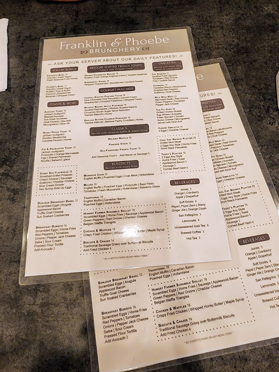 Franklin & Phoebe Brunchery menu board