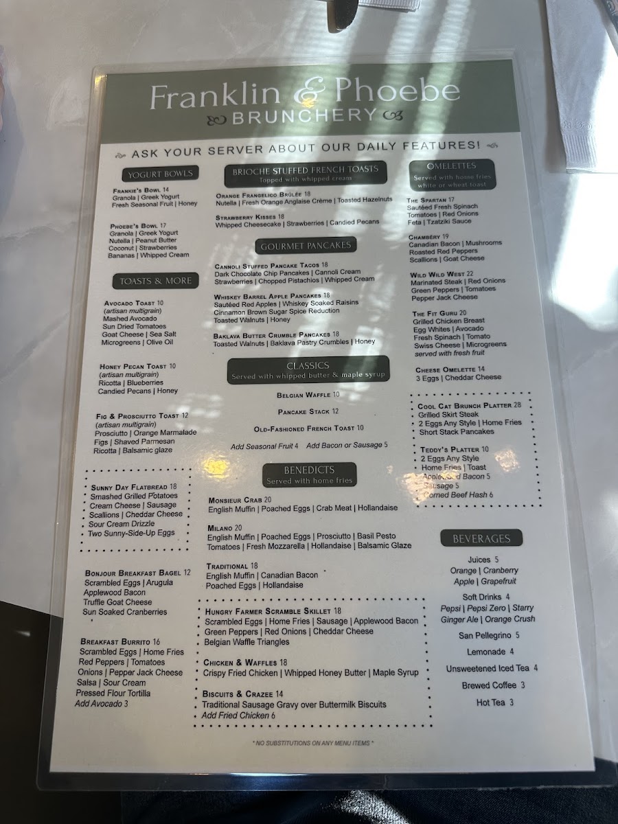 Franklin & Phoebe Brunchery menu board