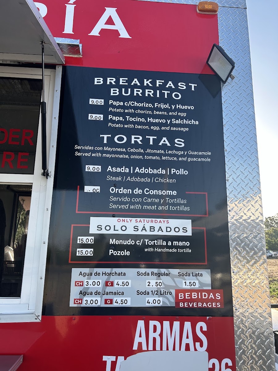 Armas 26 Taqueria menu board