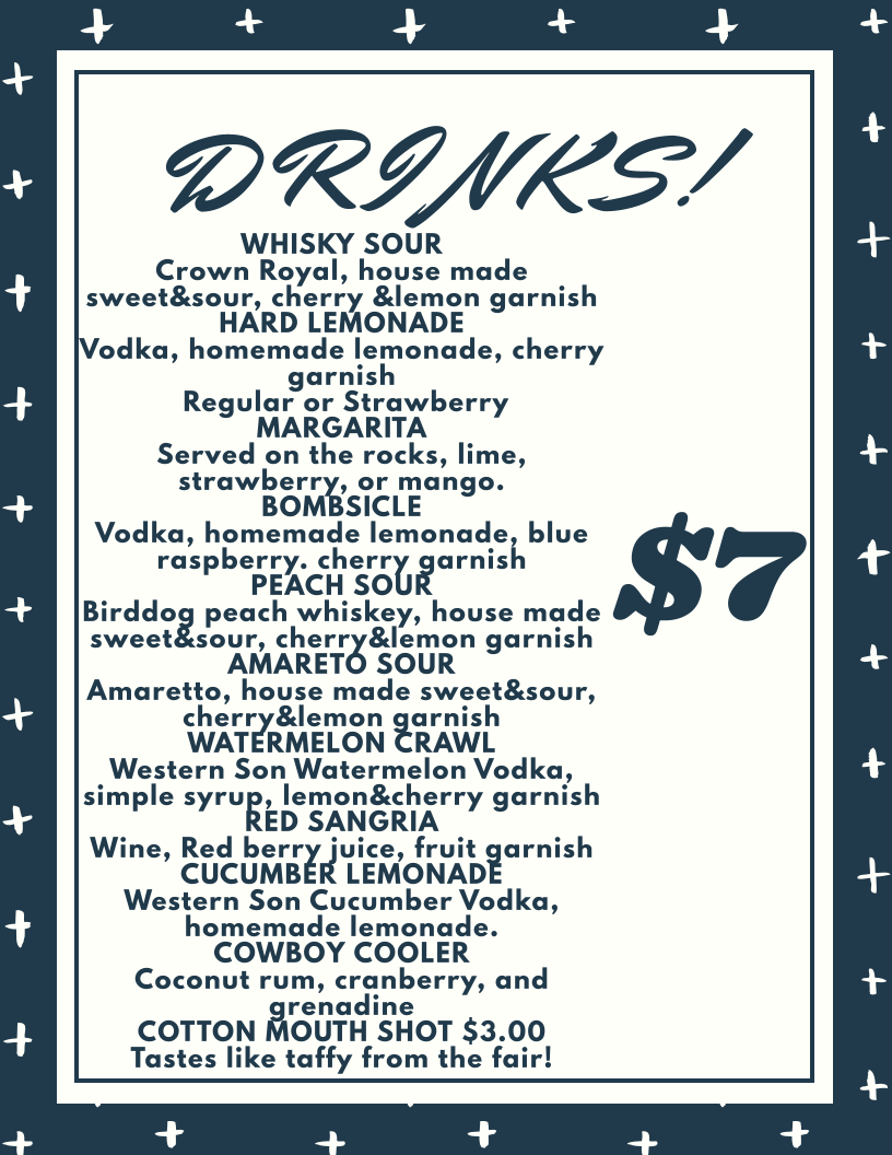 Trails End Grill menu board