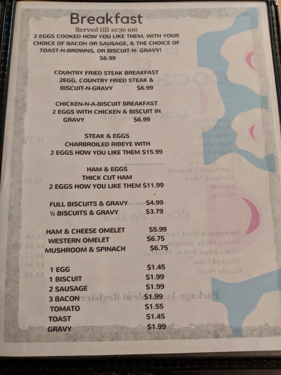 Trails End Grill menu board