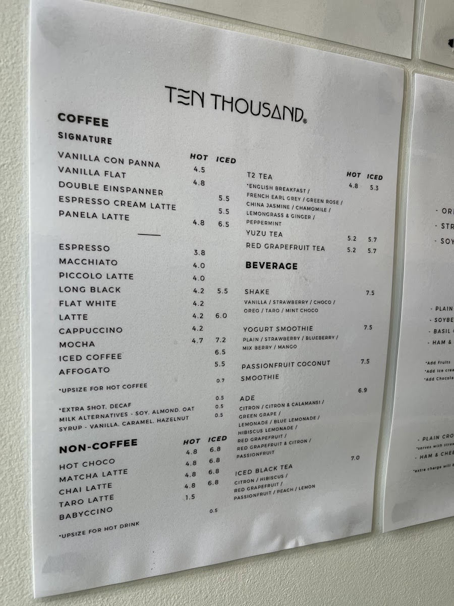 TEN THOUSAND Eastwood menu board