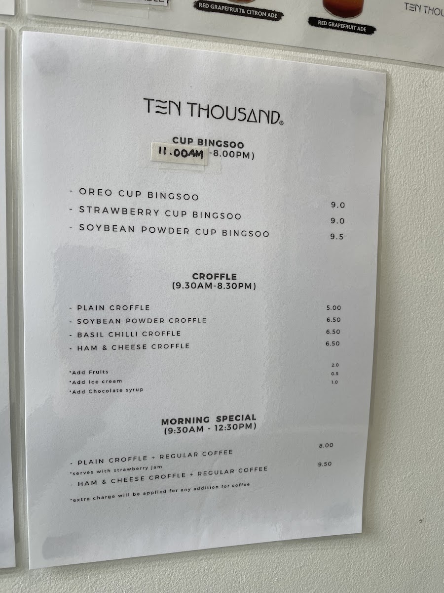 TEN THOUSAND Eastwood menu board