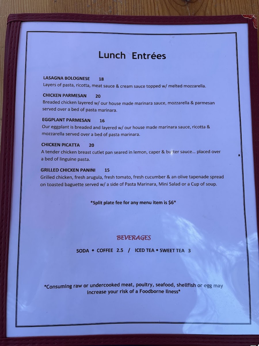 Roso's Ristorante menu board