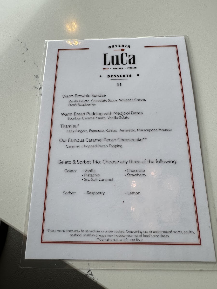 Osteria LuCa menu board