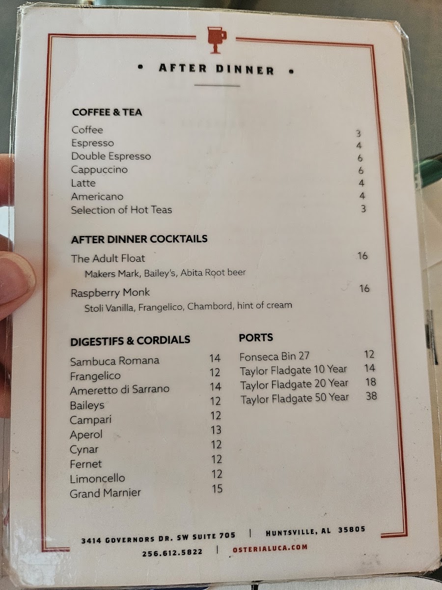 Osteria LuCa menu board