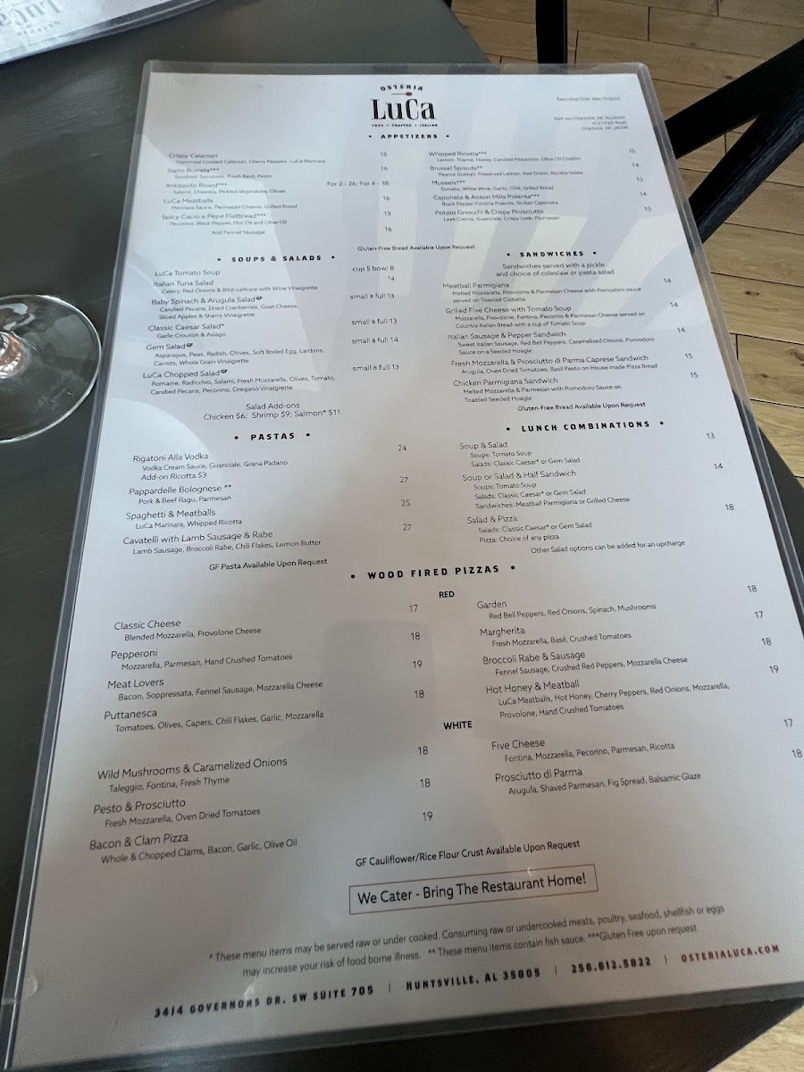 Osteria LuCa menu board