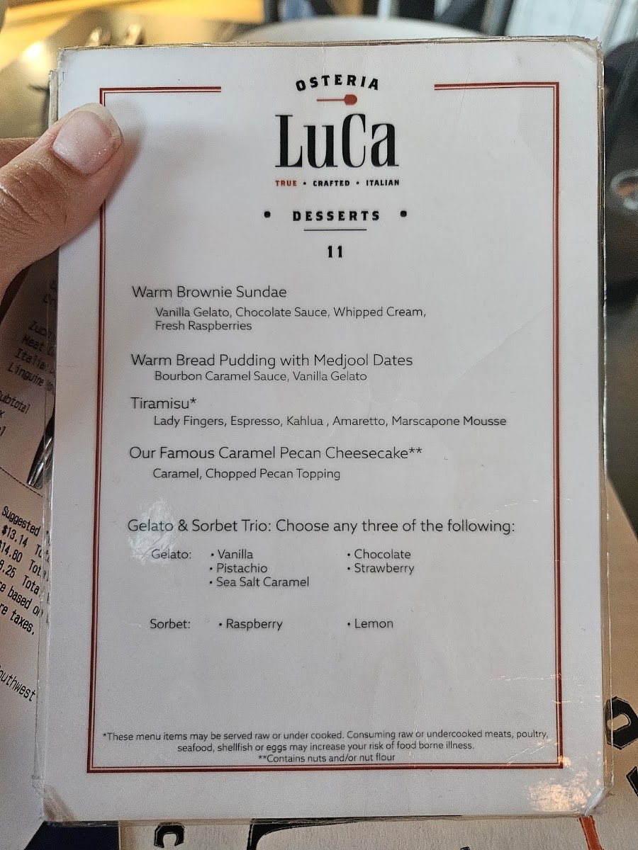 Osteria LuCa menu board