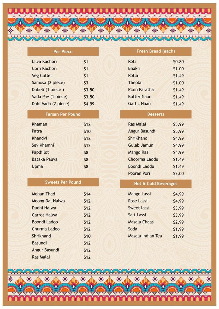 Vaishnav thali menu board