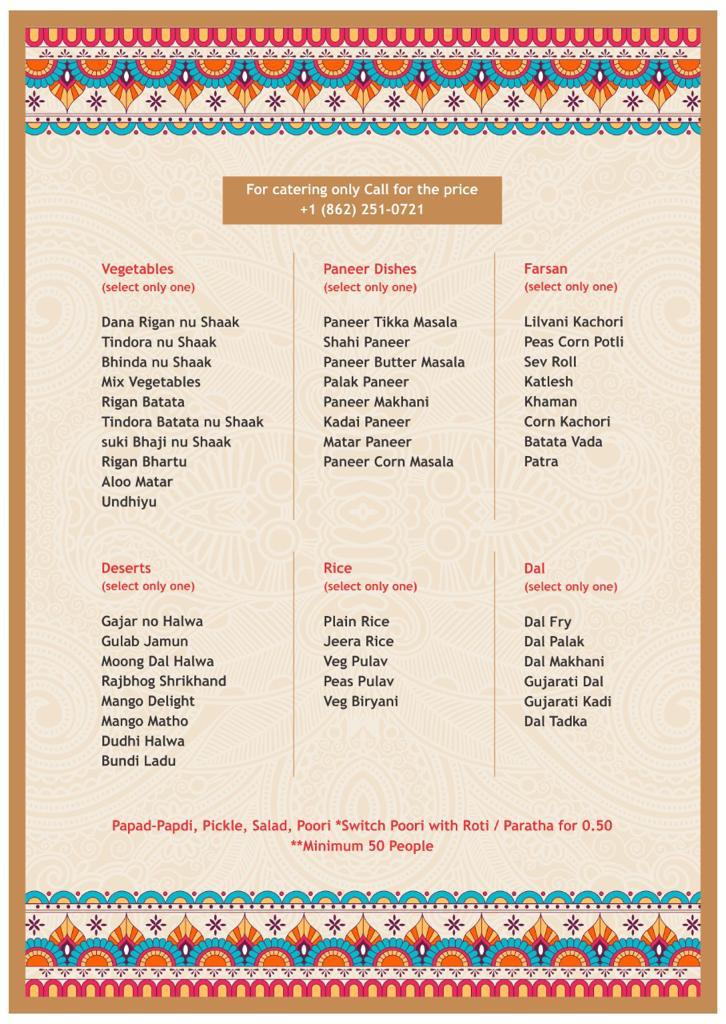Vaishnav thali menu board