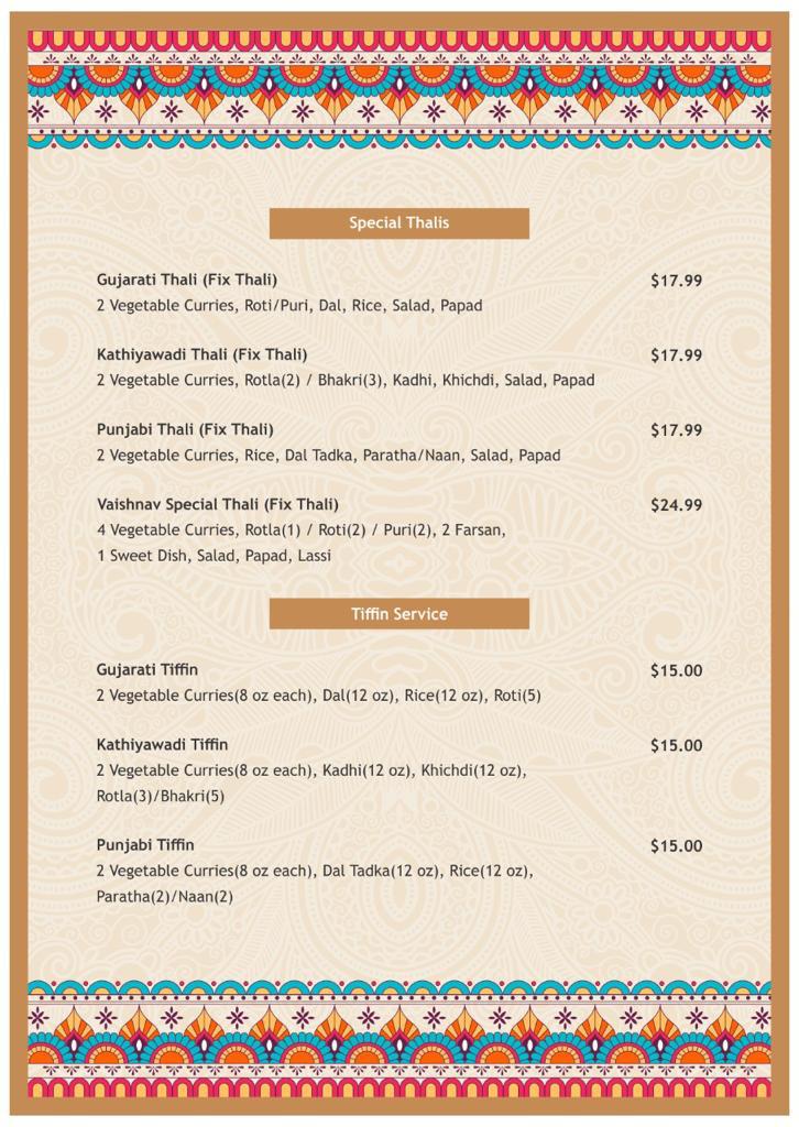 Vaishnav thali menu board