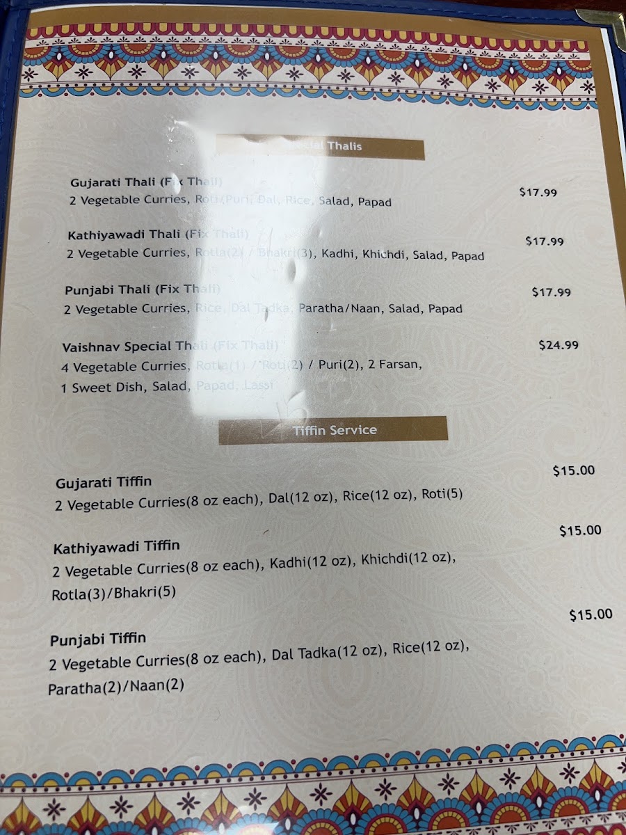 Vaishnav thali menu board