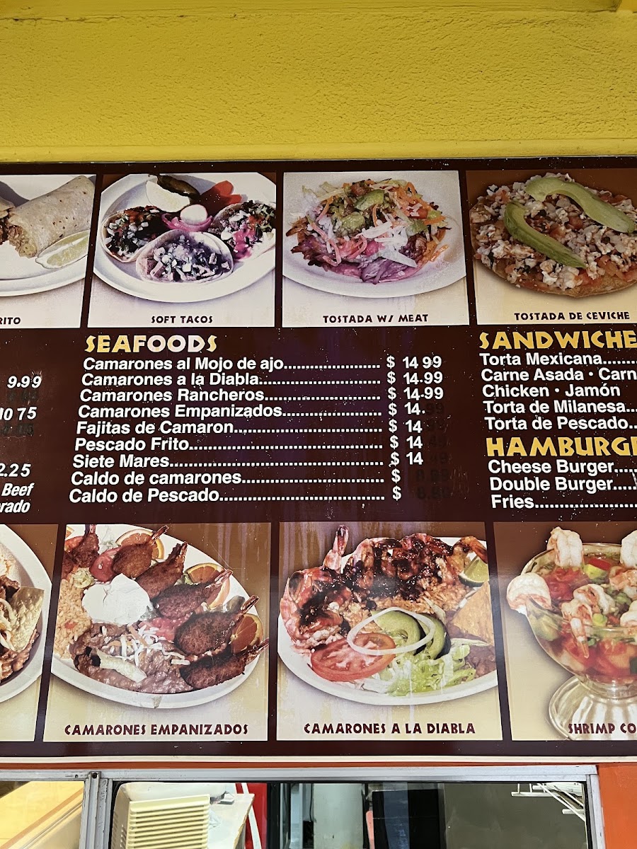 Beto's Mexican & Seafood menu board