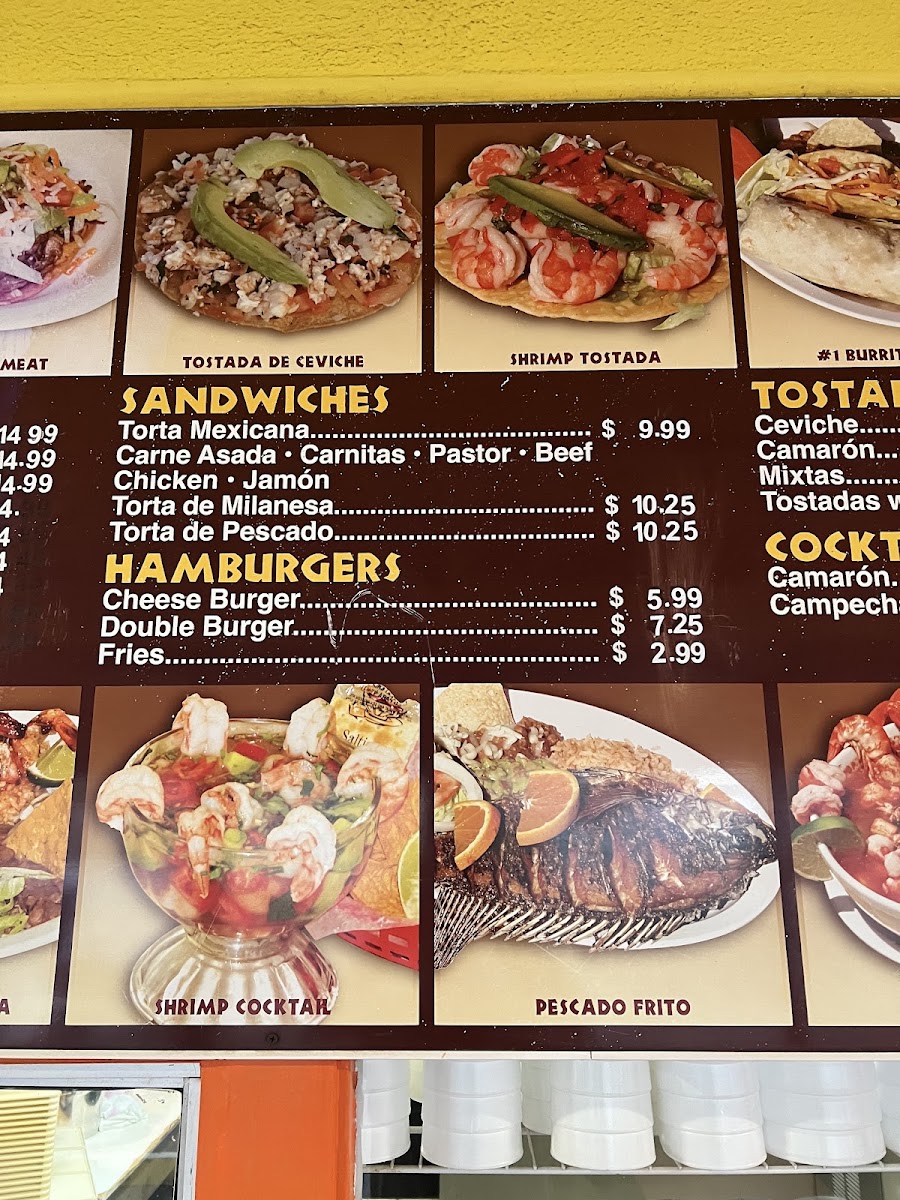 Beto's Mexican & Seafood menu board
