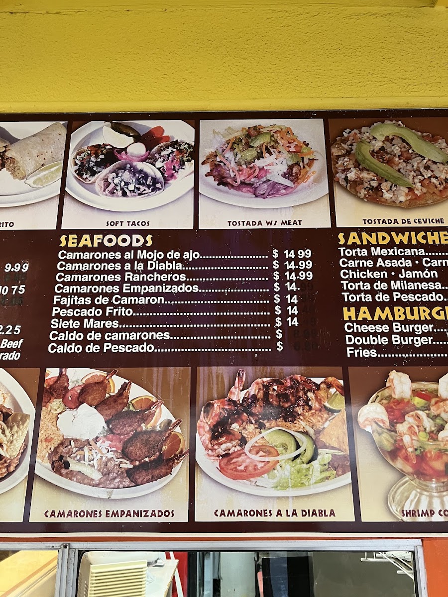 Beto's Mexican & Seafood menu board