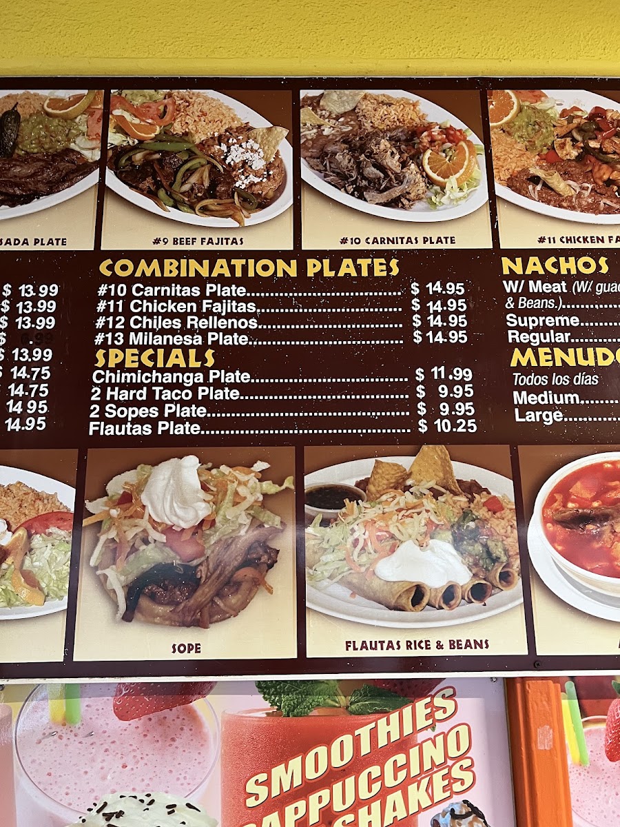 Beto's Mexican & Seafood menu board