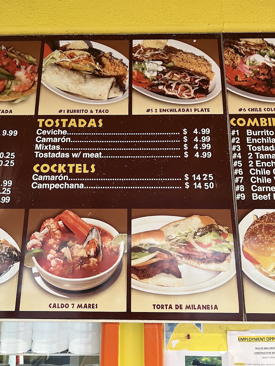 Beto's Mexican & Seafood menu board