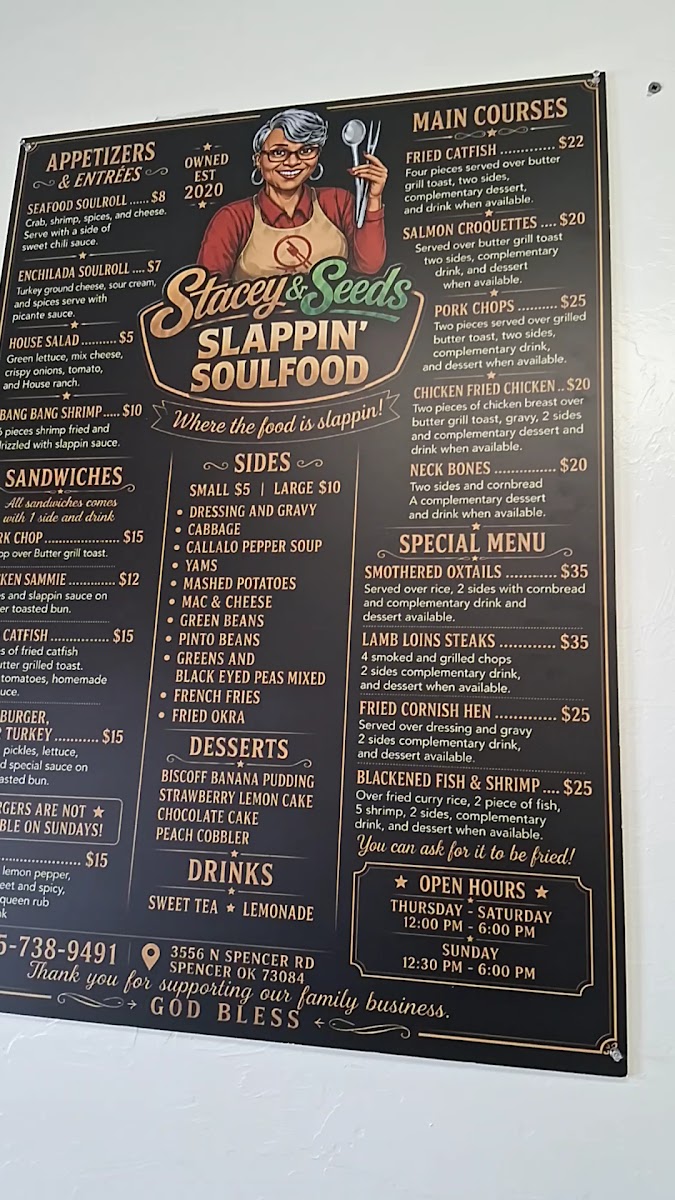 Stacey & Seed's Slappin Soul Food menu board